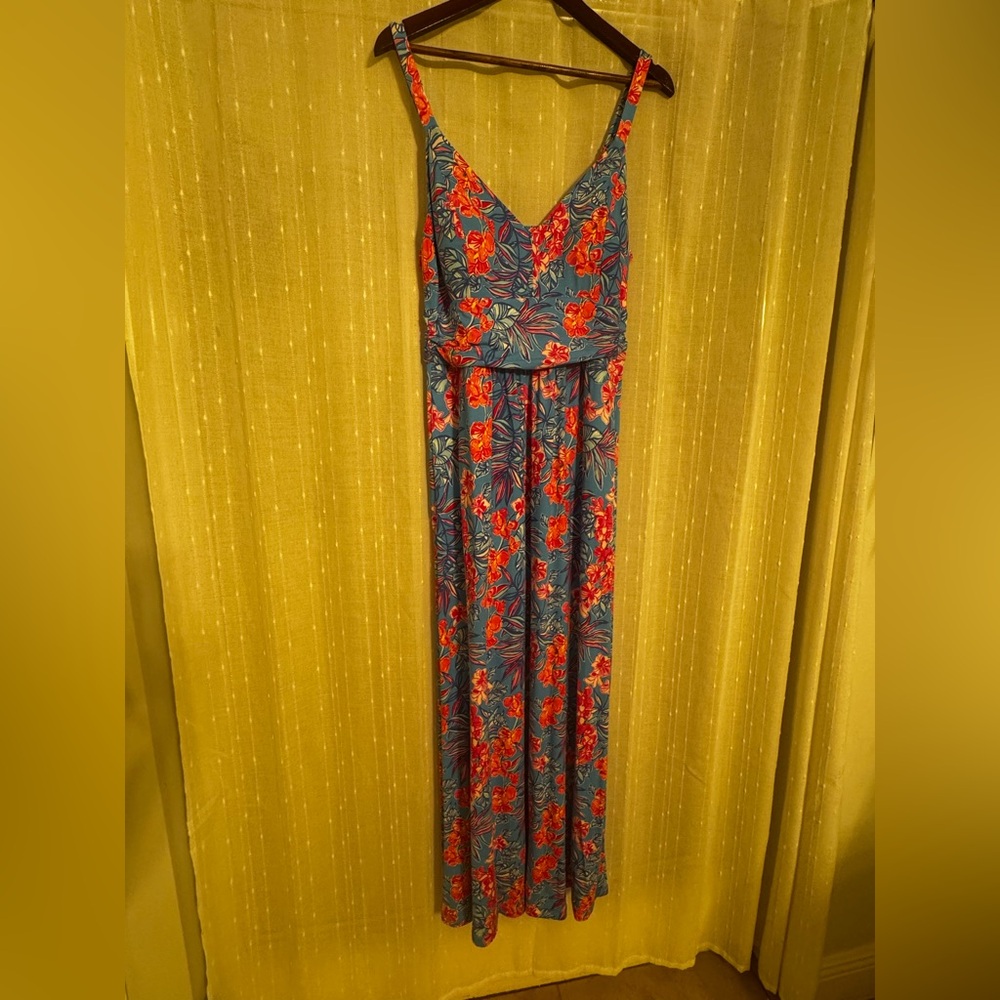 Lilly Pulitzer Orange and Blue Sleeveless Maxi Dress for Weddings